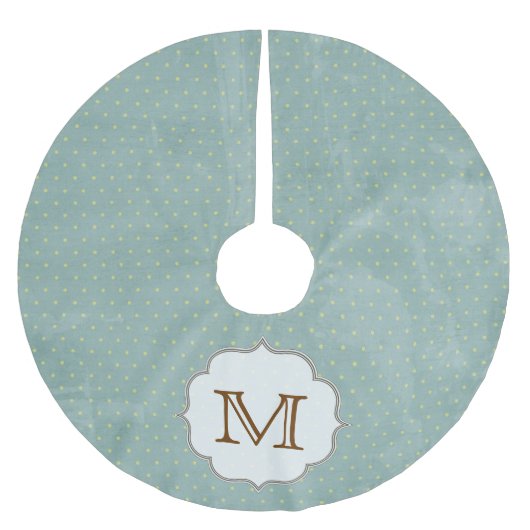 Grünes blaues Polka-Dot Monogram, erstes Baumrock Polyester Weihnachtsbaumdecke (Vorderseite)
