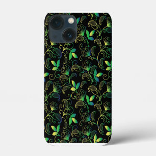 Grünes, Blaues und Gelbes Florales auf schwarzem H Case-Mate iPhone Hülle