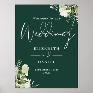 Grünes Blumen Emerald Green Hochzeits-Willkommenss Poster