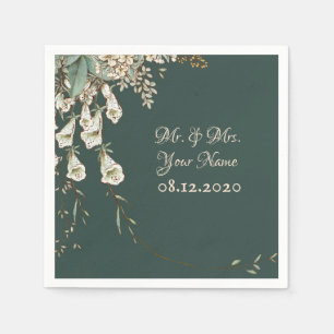 Grünes Blumen-Girlanden-Skript Elegante Hochzeit Serviette