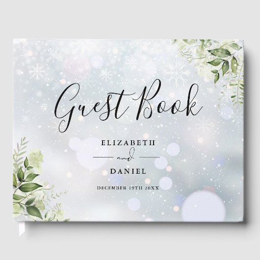 Grünes Blumen-Skript Winterhochzeit Gästebuch (Vorderseite)