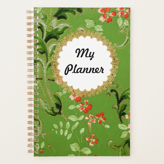 Grünes Blumen-Vintage-Muster Persönlicher Planer (Vorderseite)
