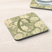 Grünes Blumendesign von Wm Morris mit Monogramm Getränkeuntersetzer (Linke Seite)