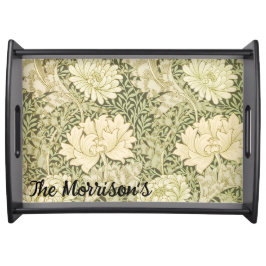 Grünes Blumendesign von Wm Morris - Namen einfügen Serviertablett
