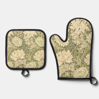 Grünes Blumendesign von Wm Morris Ofenhandschuh & Topflappen-Set