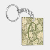 Grünes Blumendesign Wm Morris Monogramm Schlüsselanhänger (Vorderseite links)