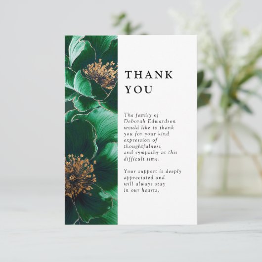 Grünes Blumenfest zum Foto Lebensbeerdigung Dankeskarte (Stehend Vorderseite)