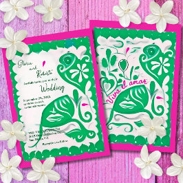 Grünes Blumenherz Papel Picado Mexikanische Hochze Einladung