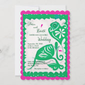 Grünes Blumenherz Papel Picado Mexikanische Hochze Einladung (Vorderseite)