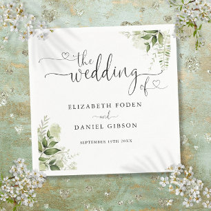 Grünes Blumenherz Schrift Hochzeit Serviette