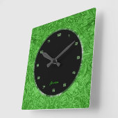 Grünes BlumenImitat-Leder prägeartiger Blick Quadratische Wanduhr (Winkel)