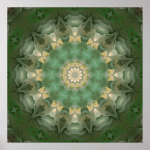 Grünes Blumenmedaillon-Kaleidoskop Poster