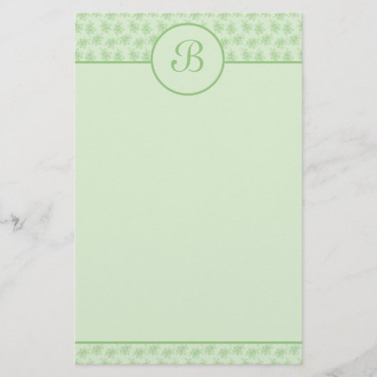 Grünes Blumenmonogramm-Initialen-Briefpapier Briefpapier (Vorderseite)