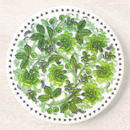 Grünes Blumenmuster Boho runder Untersetzer (Vorne)