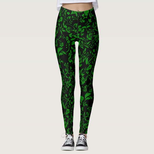 Grünes Blumenmuster G01. Black BG Leggings (Vorderseite)