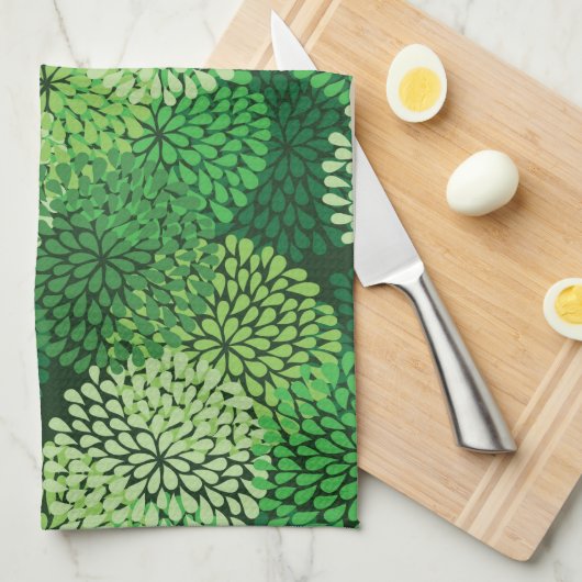 Grünes Blumenmuster Geschirrtuch (Viertel Falte)