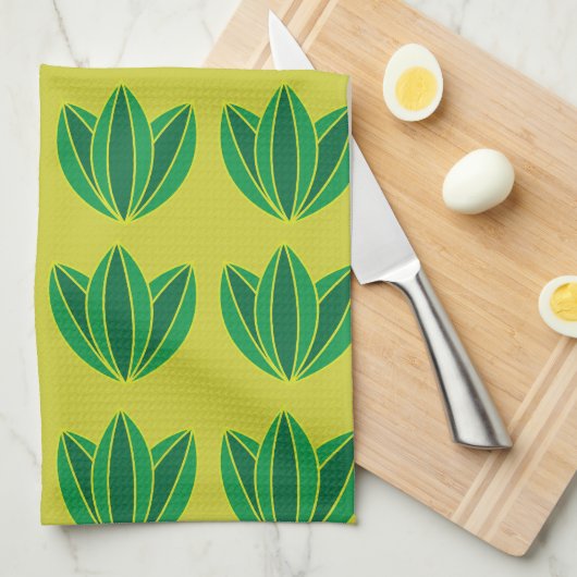 Grünes Blumenmuster Geschirrtuch (Viertel Falte)