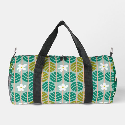 Grünes Blumenmuster Groovy Retro Boho Duffel Duffle Bag (Rückseite)
