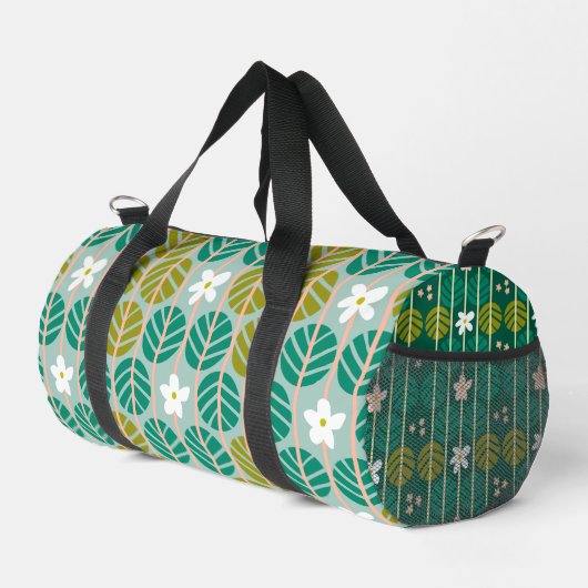 Grünes Blumenmuster Groovy Retro Boho Duffel Duffle Bag (Rechte Ecke)