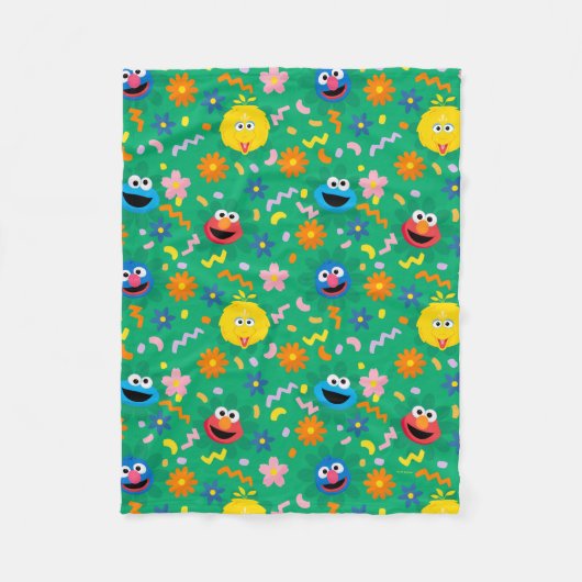 Grünes Blumenmuster in der Sesamstraße Fleecedecke (Vorderseite)