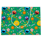 Grünes Blumenmuster in der Sesamstraße Große Geschenktüte (Vorderseite)