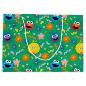 Grünes Blumenmuster in der Sesamstraße Große Geschenktüte (Rückseite)