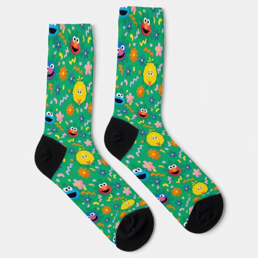 Grünes Blumenmuster in der Sesamstraße Socken (Rechts)