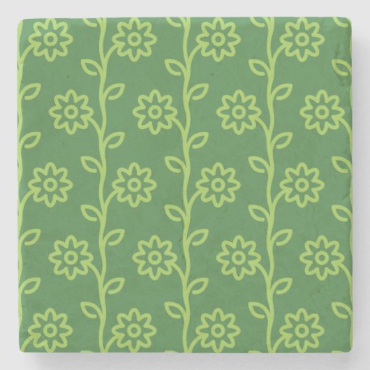 Grünes Blumenmuster Steinuntersetzer (Vorderseite)