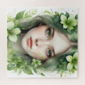Grünes Blumenportrait einer Frau Puzzle (Horizontal)
