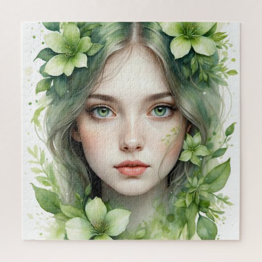 Grünes Blumenportrait einer Frau Puzzle (Vertikal)