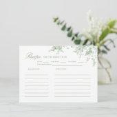 Grünes Blumenrezept für Toile-Sage-Brautparty Begleitkarte (Stehend Vorderseite)