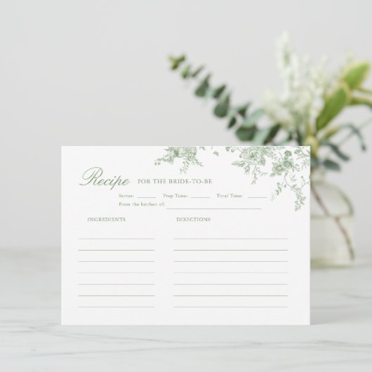 Grünes Blumenrezept für Toile-Sage-Brautparty Begleitkarte (Stehend Vorderseite)