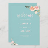 Grünes Blumenrosa Hochzeitssymbol Einladung (Vorne/Hinten)