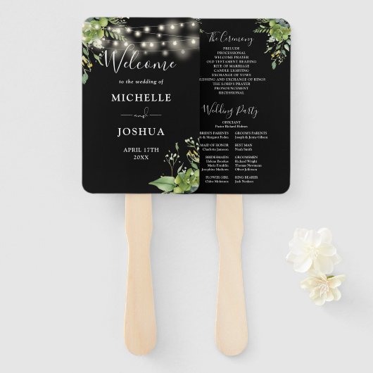 Grünes Blumenstrauß Hochzeitsprogramm Fächer (Vorne und Hinten)