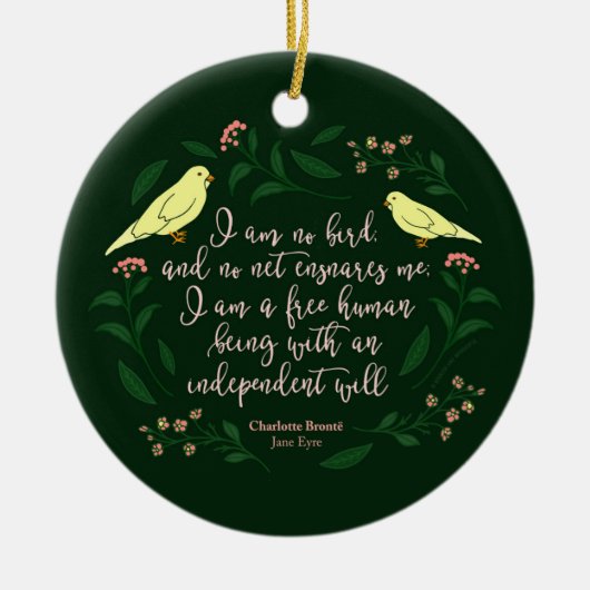 Grünes Blumenvogel-Zitat Jane Eyre Charlotte Keramik Ornament (Vorne)
