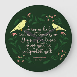 Grünes Blumenzitat vogel-Charlottes Bronte Jane Große Wanduhr