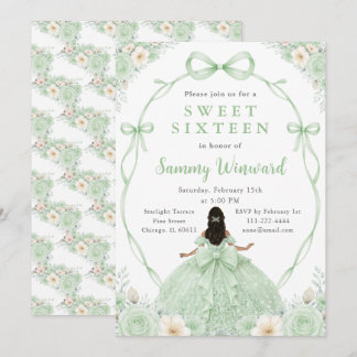 Grünes Blumiges Schwarze Prinzessin Sweet Sixteen Einladung
