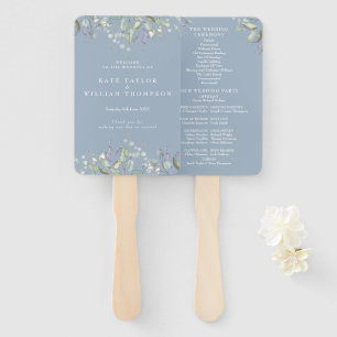 Grünes Blumiges Staubblaues Hochzeitsprogramm Fächer