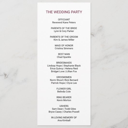 Grünes Blush Burgund Blumenzwiebelprogramm Programm (Rückseite)