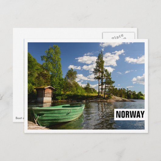 Grünes Boot in einem Fjord in Norwegen Rahmen Post Postkarte (Vorne/Hinten)