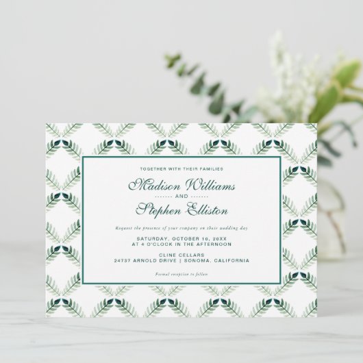Grünes botanisches Aquarellmuster - Hochzeit Einladung (Stehend Vorderseite)