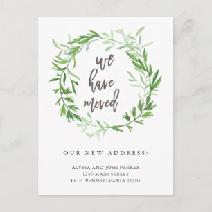 Grünes botanisches Blätter, das Mitteilung bewegt Ankündigungspostkarte