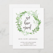 Grünes botanisches Blätter, das Mitteilung bewegt Ankündigungspostkarte (Vorne/Hinten)