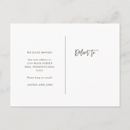 Grünes botanisches Blätter, das Mitteilung bewegt Ankündigungspostkarte (Rückseite)