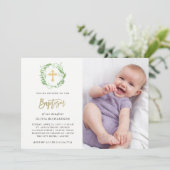 Grünes botanisches Blätter Kranz | Foto Taufe Einladung (Stehend Vorderseite)