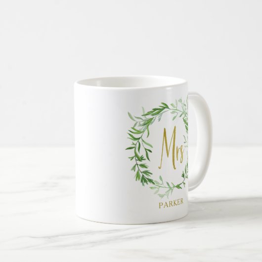 Grünes botanisches Blätter Kranz | Imitate Gold Mr Kaffeetasse (VorderseiteRechts)