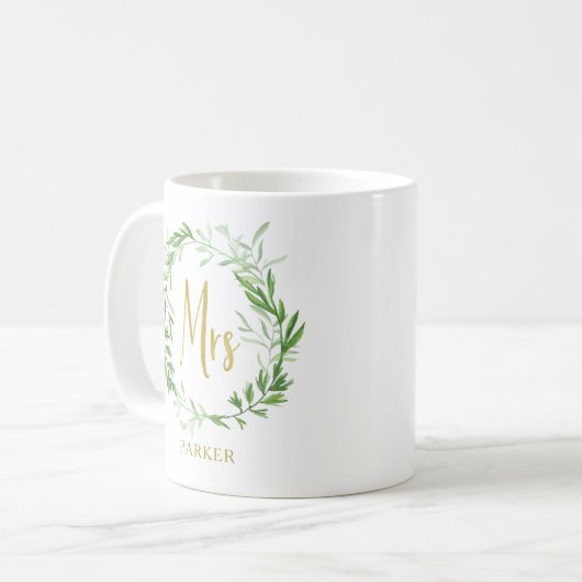 Grünes botanisches Blätter Kranz | Imitate Gold Mr Kaffeetasse (Vorderseite Links)