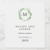 Grünes botanisches Blätter mit Monogramm Weinetikett (Einzelnes Label)