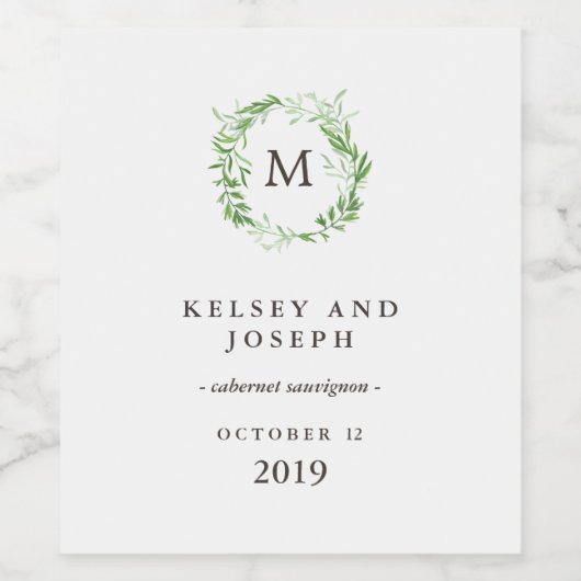 Grünes botanisches Blätter mit Monogramm Weinetikett (Einzelnes Label)