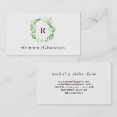 Grünes botanisches Blätter Wreath und Monogramm Visitenkarte (Vorne/Hinten)